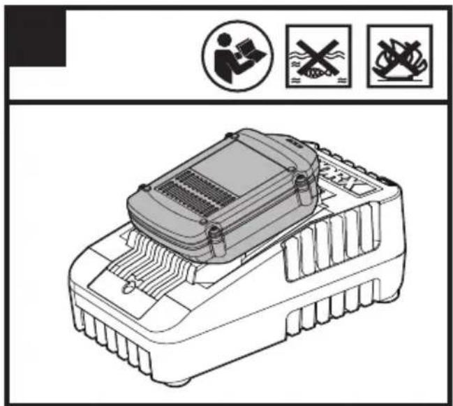 Diagram of a vehicle battery pack with warning symbols and icons for consumption, water, and safety.