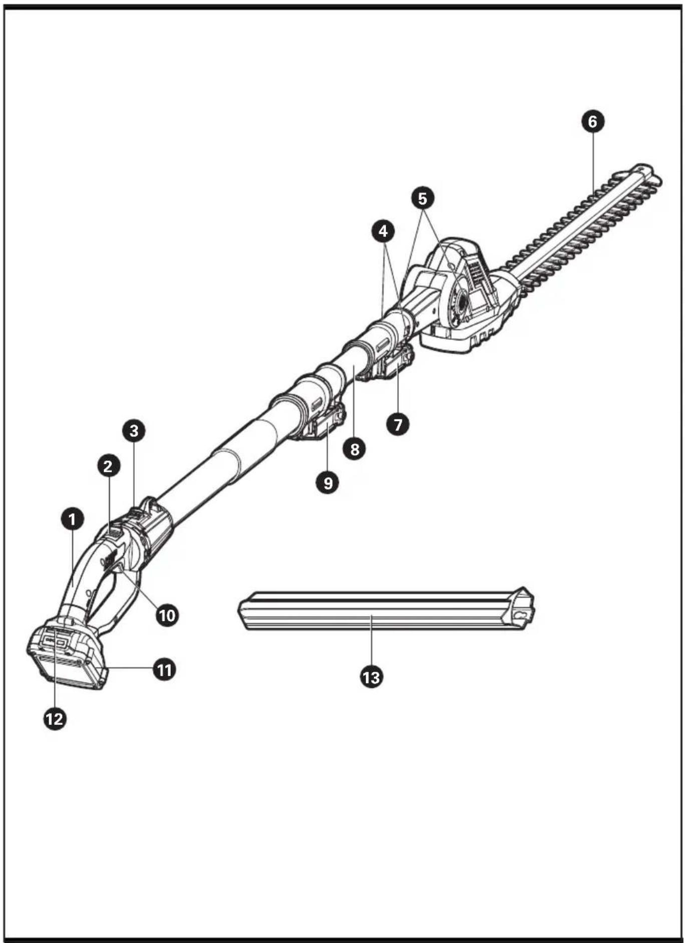 Technical diagram of a mechanical tool with numbered parts for identification