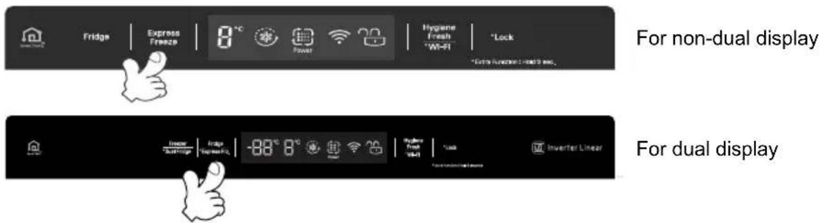 Fridge | Express Freeze | 8 °C Power | Hygiene Fresh "Wi-Fi" | Lock For non-dual display Inverter Inverter Frlop Express Fi, -80 °C 8 °C High Fresh Wall | Lock Inverter Linear For dual display