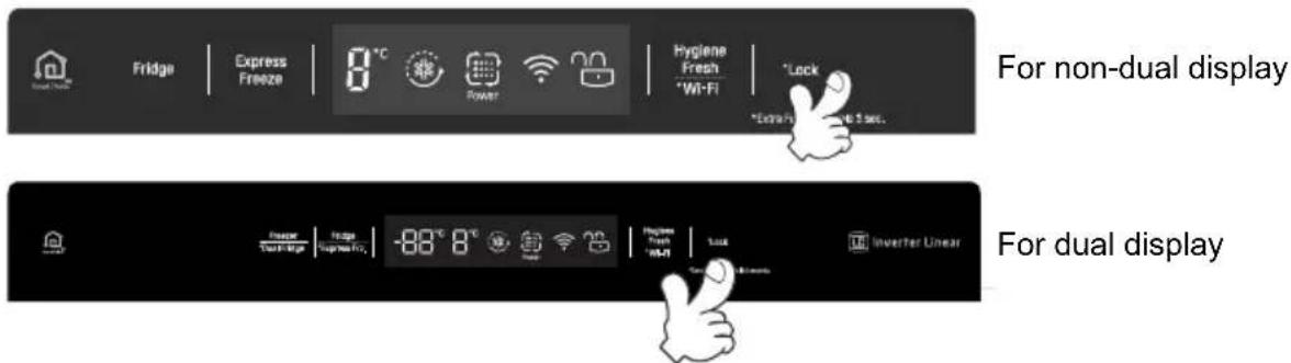 Fridge | Express Freeze | 8 °C Power | Hygiene Fresh *Wi-Fi | Lock *Extra 1.5 sec. For non-dual display For dual display