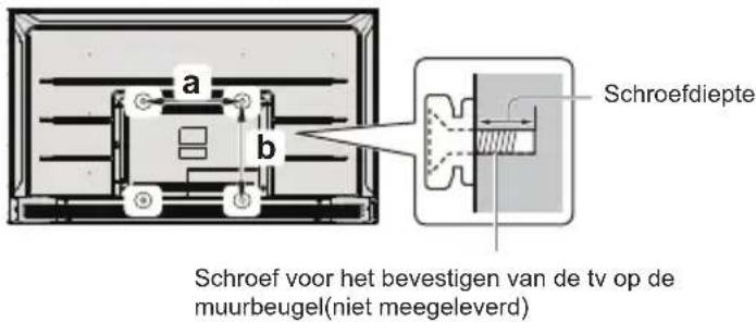 a b Schroefdiepte Schroef voor het bevestigen van de tv op de muurbeugel(niet meegeleverd)