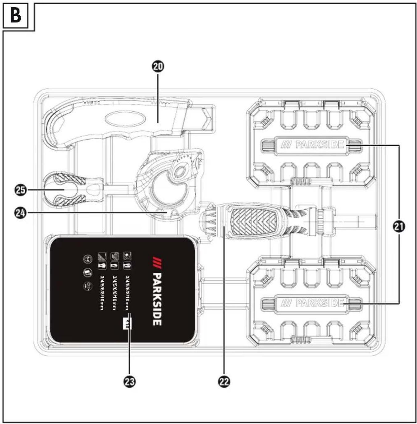 PARKSIDE PSBSAP 20Li B3 - ACCU-KLOPBOORSCHROEF-MACHINE-SET 20 V - 1