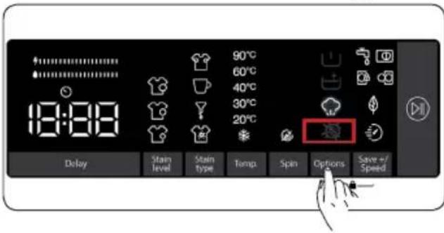 18:00 90°C 60°C 40°C 30°C 20°C Delay Stain level Stain type Temp. Spin Options Save +/Speed