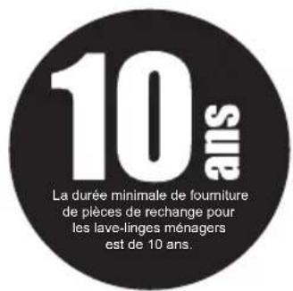 10 sous La durée minimale de fourniture de pièces de rechange pour les lave-linges ménagers est de 10 ans.