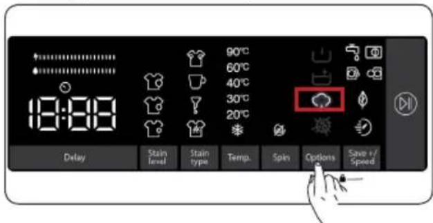 19:08 90°C 60°C 40°C 30°C 20°C Delay Stain Level Stain type Temp. Spin Options Save v/ Speed