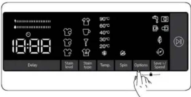 18:00 Delay Stain level Stain type Temp. Spin Options Save up/Speed 90°C 60°C 40°C 30°C 20°C