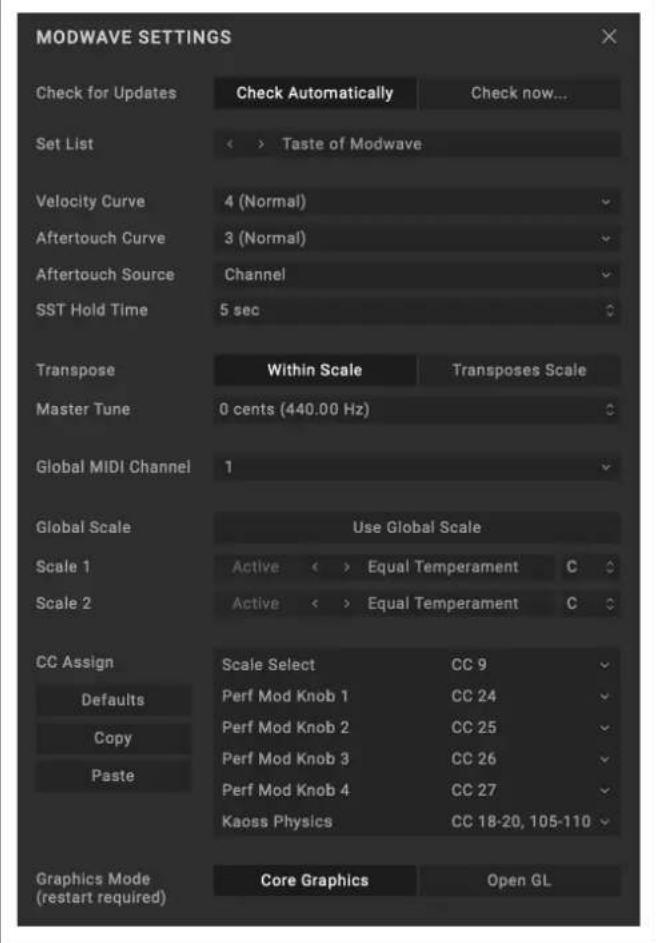 KORG Modwave native - Settings - 1