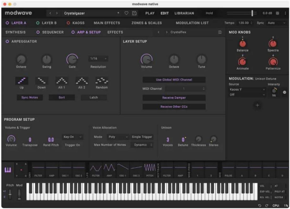 KORG Modwave native - Arp & Setup page - 1