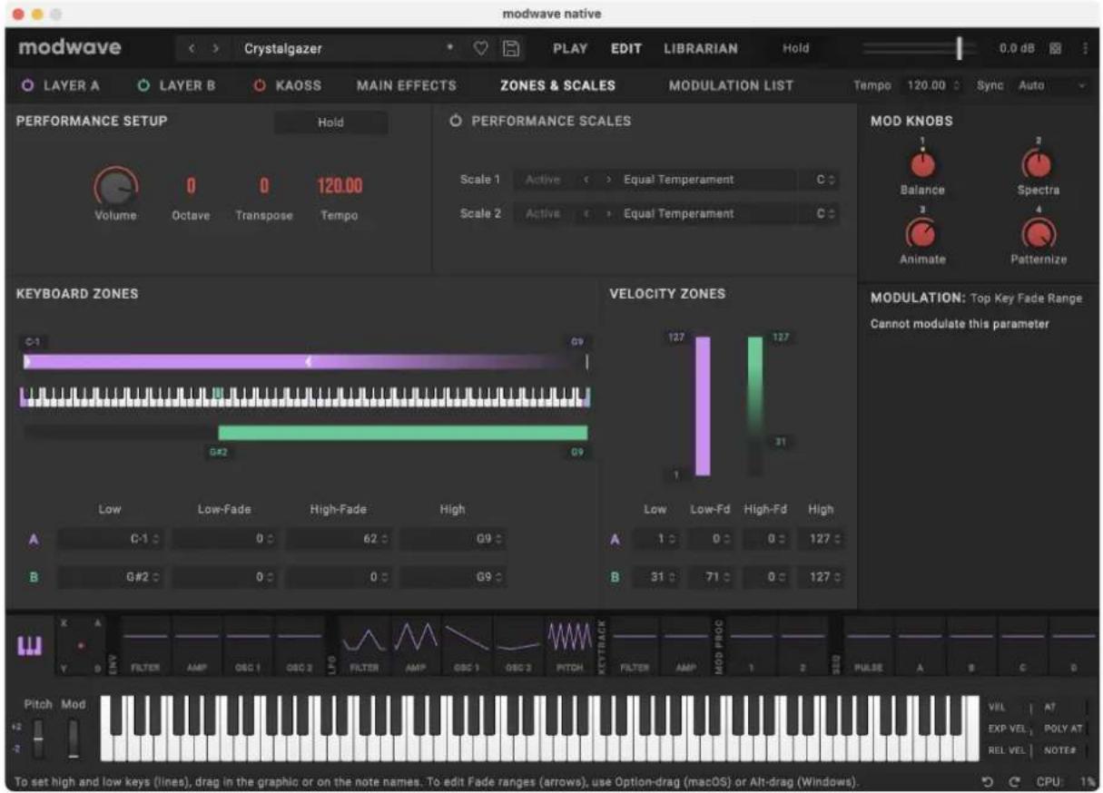 KORG Modwave native - Zones & Scalesページ - 1