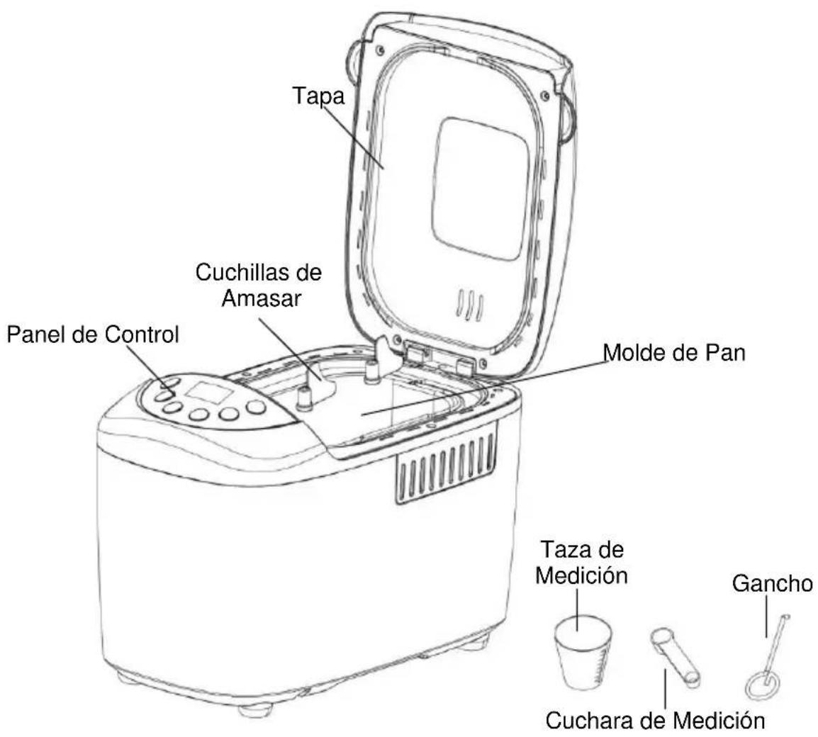 Tapa Cuchillas de Amasar Panel de Control Molde de Pan Taza de Medición Gancho Cuchara de Medición