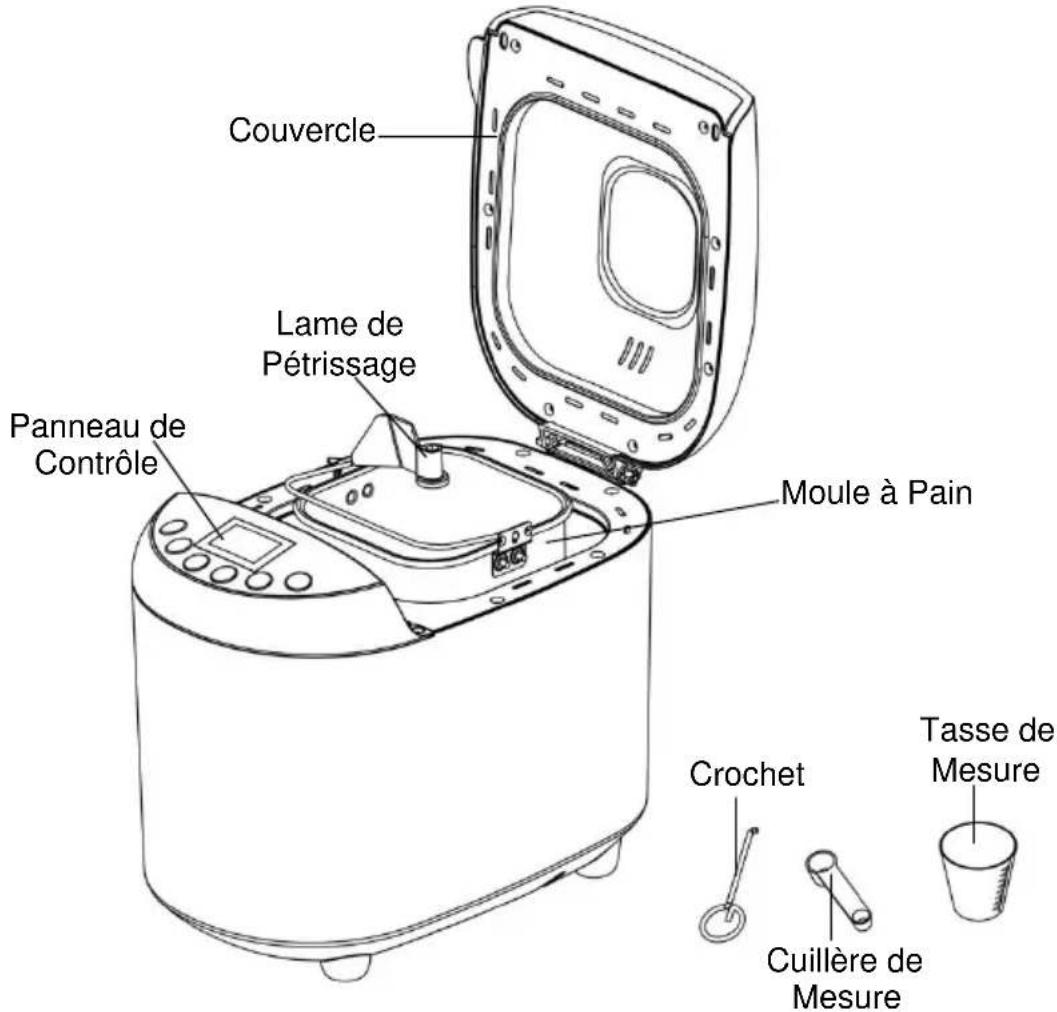 Couvercle Lame de Pétrissage Panneau de Contrôle Moule à Pain Crochet Cuillère de Mesure Tasse de Mesure