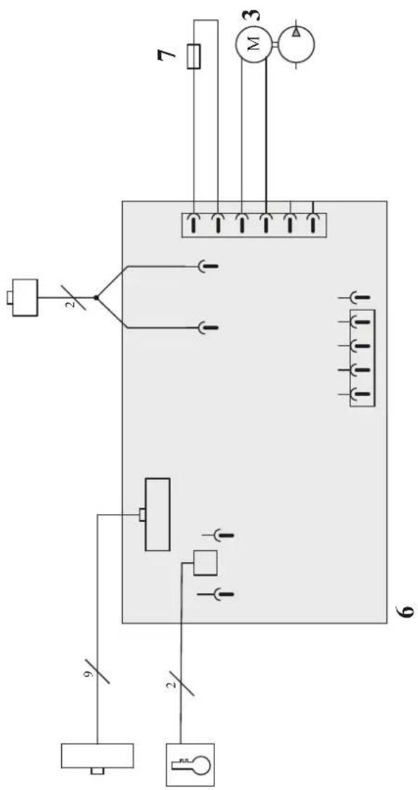 Electrical circuit diagram with labeled components including motor, switches, and wiring connections