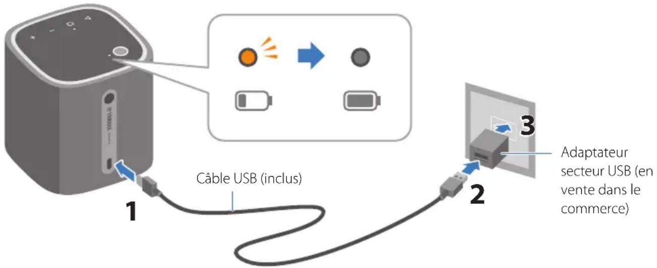 Câble USB (inclus) 1 2 3 Adaptateur secteur USB (en vente dans le commerce)