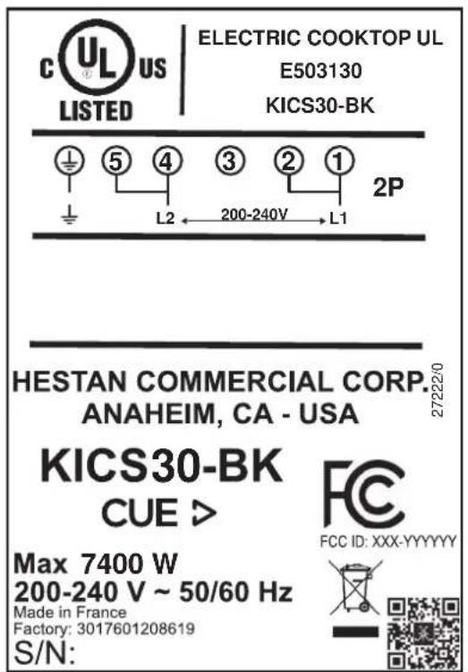 Hestan KICS30MS - RATING LABEL - 2