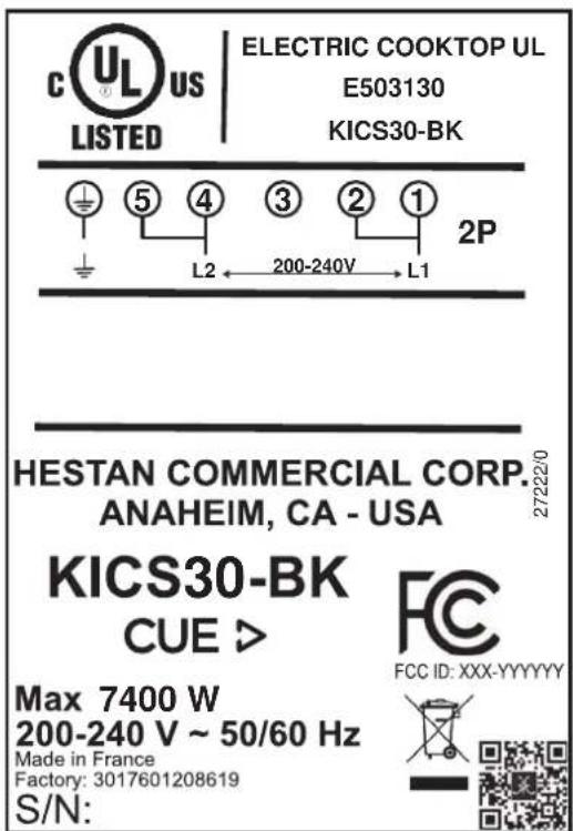 Hestan KICS30MS - PLAQUE SIGNALÉTIQUE - 2