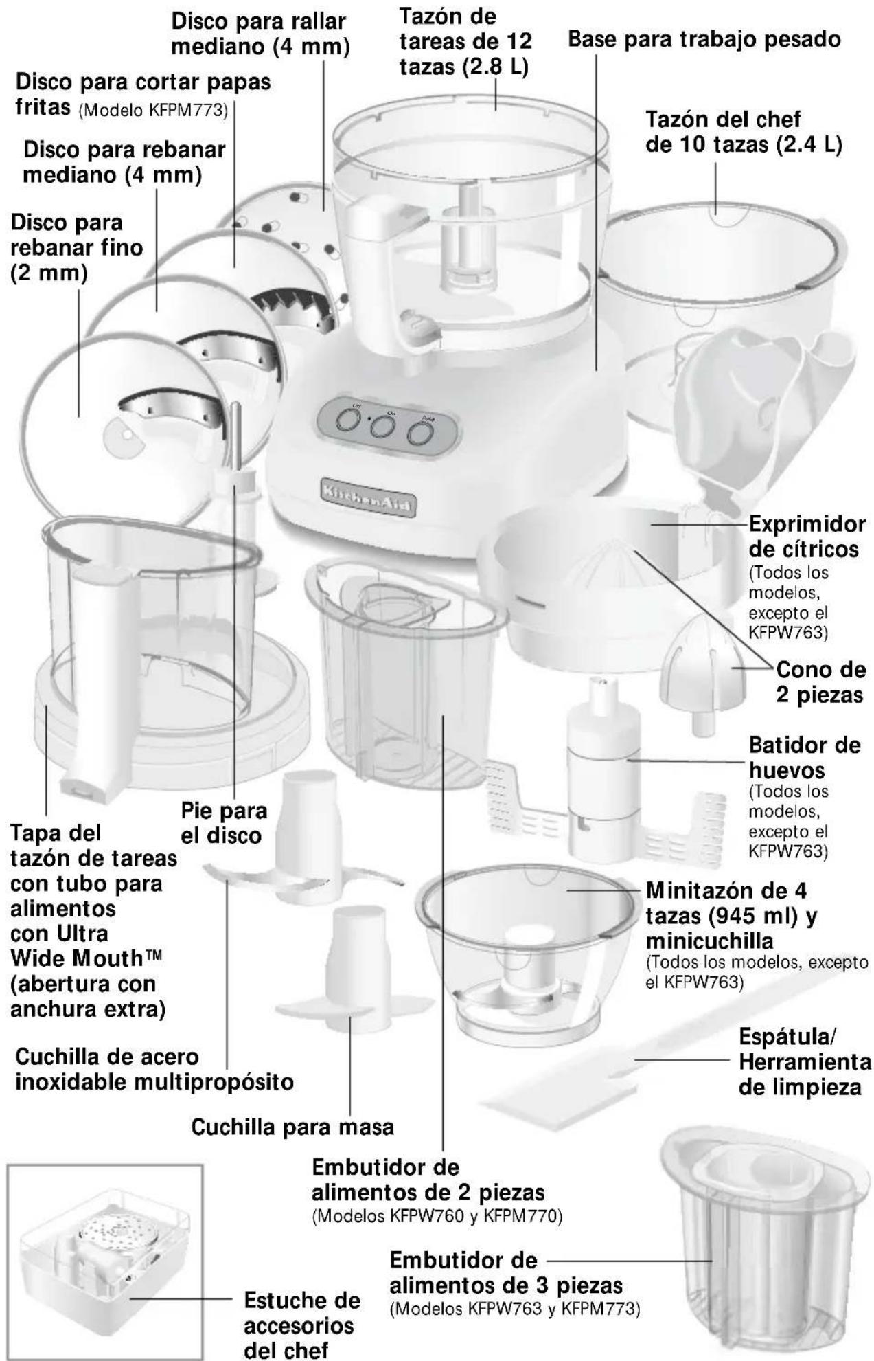 KITCHENAID KFPW760WH - Modelos KFPW760 y KFPW763: - 1