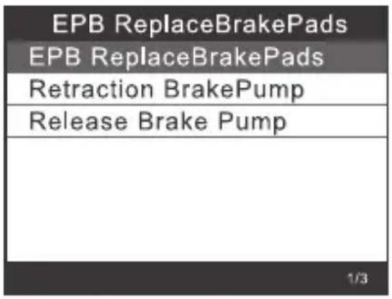 VOLTCRAFT VCOBD9610 - Selecteer [Release Brake Pump] en druk op toets OK (2) om verder te gaan. - 1
