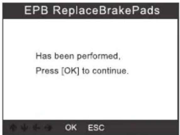VOLTCRAFT VCOBD9610 - Selecteer [EPB ReplaceBrakePads] en druk op toets OK (2). - 5