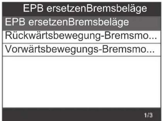VOLTCRAFT VCOBD9610 - Wählen Sie [EPB ersetzenBremsbeläge] und drücken Sie die Taste OK (2). - 1