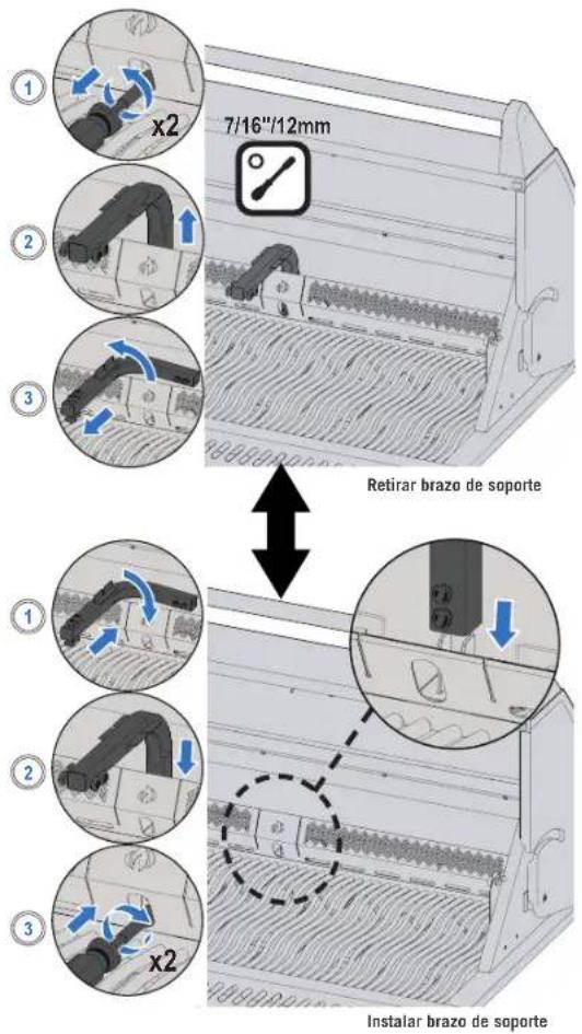 7/16"/12mm x2 Retirar brazo de soporte x2 Instalar brazo de soporte