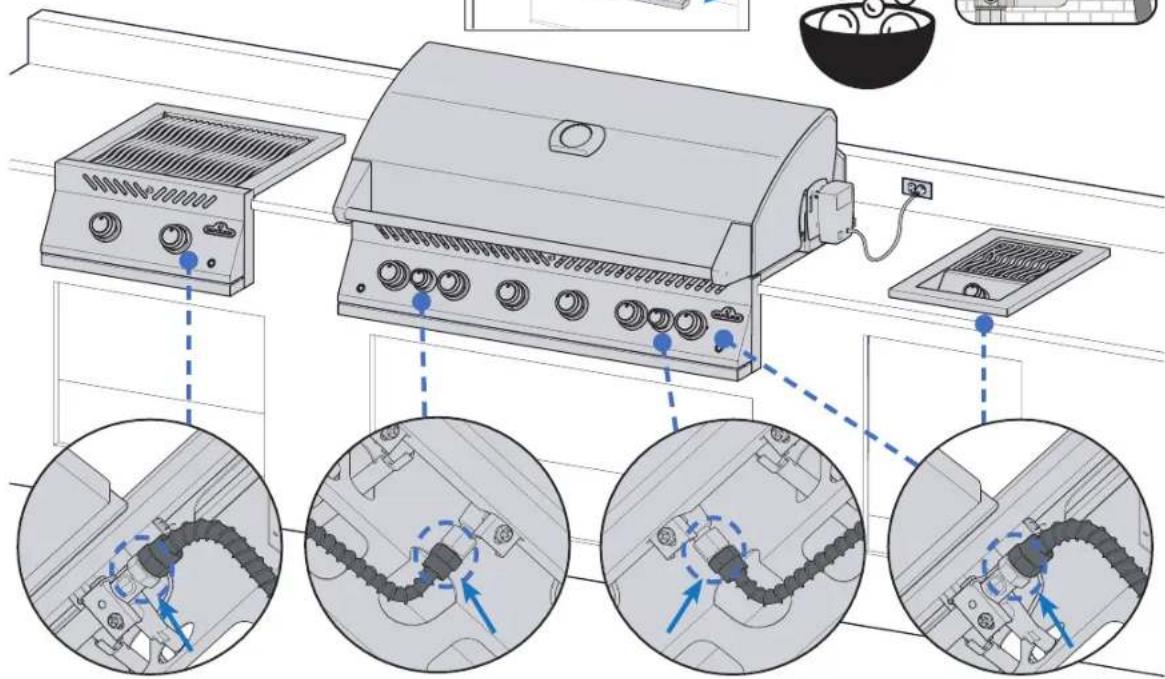 Diagram illustrating the installation of a portable heater with labeled components and component disassembly steps shown in circular insets.