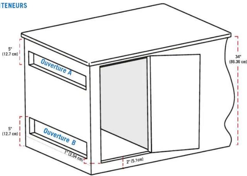 TENEURS 5" (12.7 cm) Ouverture A 34" (86.36 cm) 5" (12.7 cm) Ouverture B 1" (2,54 cm) 2" (5.1cm)