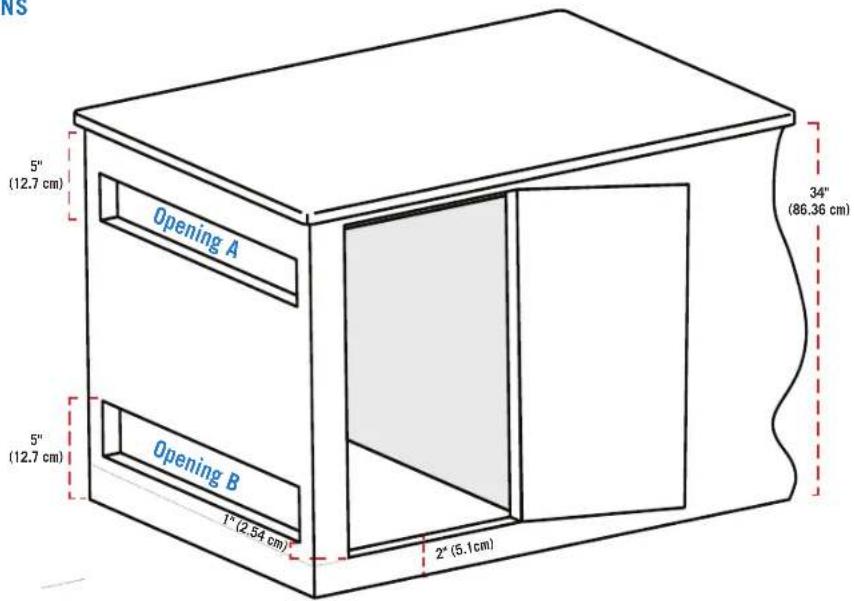 5" (12.7 cm) Opening A 34" (86.36 cm) 5" (12.7 cm) Opening B 1" (2.54 cm) 2" (5.1 cm)
