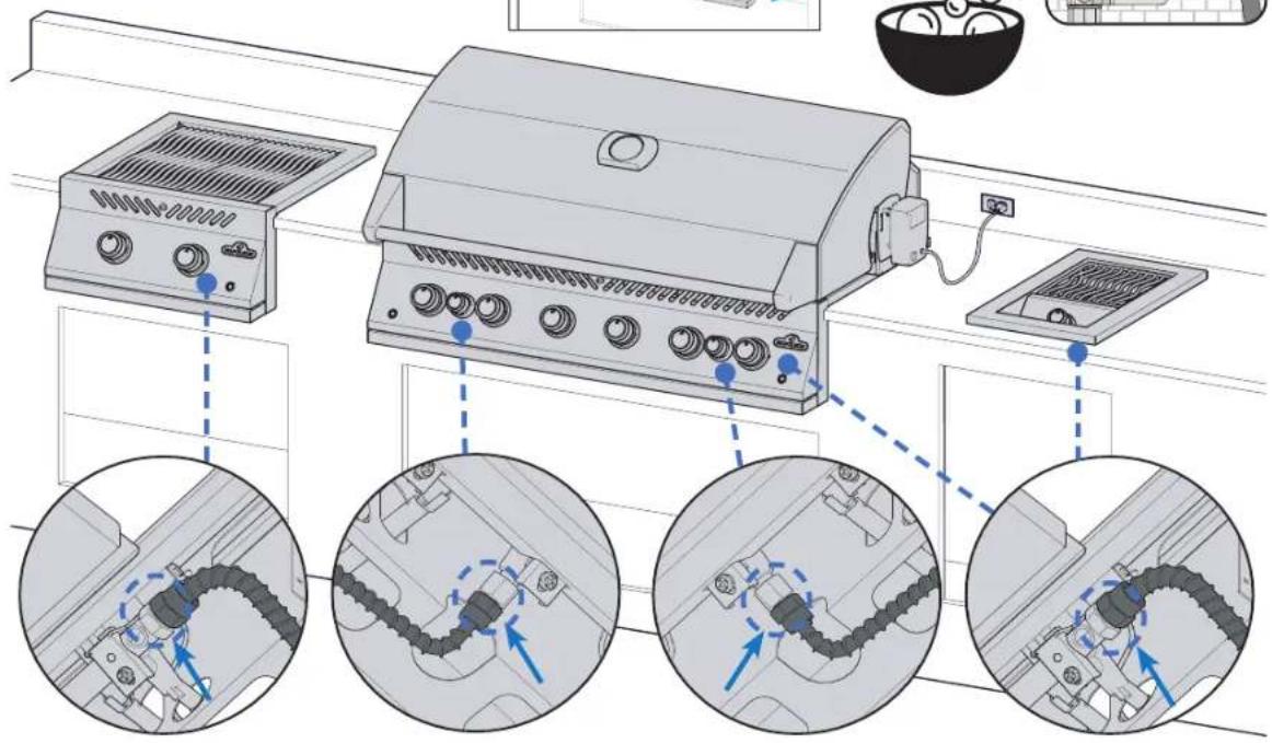 Diagram showing installation of a portable heater with labeled components and close-up insets illustrating mechanical assembly steps.