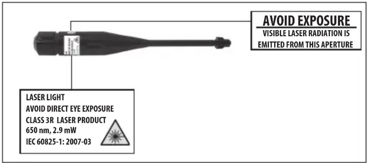 AVOID EXPOSURE VISIBLE LASER RADIATION IS EMITTED FROM THIS APERTURE LASER LIGHT AVOID DIRECT EYE EXPOSURE CLASS 3R LASER PRODUCT 650 nm, 2.9 mW IEC 60825-1: 2007-03