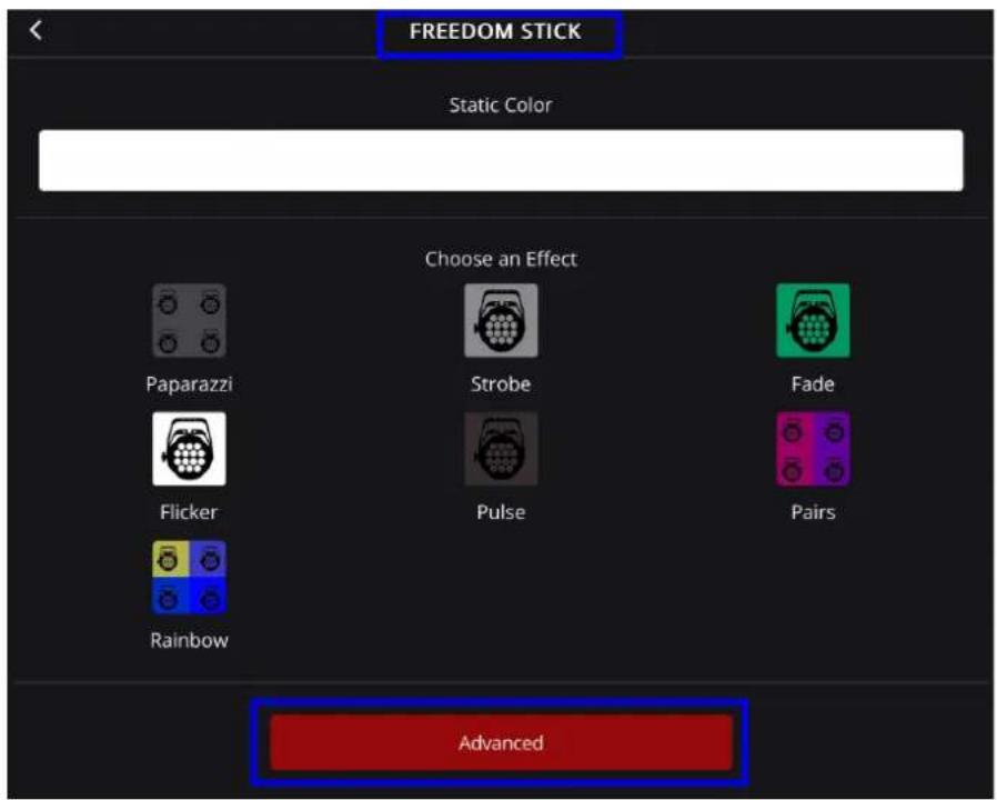 FREEDOM STICK Static Color Choose an Effect Paparazzi Strobe Fade Flicker Pulse Pairs Rainbow Advanced
