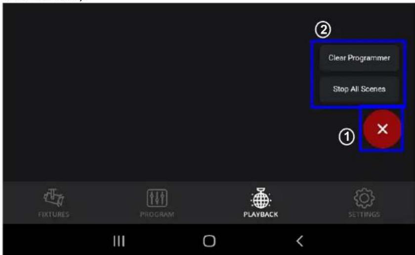 Clear Programmer Stop All Scenes ① FIXTURES PROGRAM PLAYBACK SETTINGS