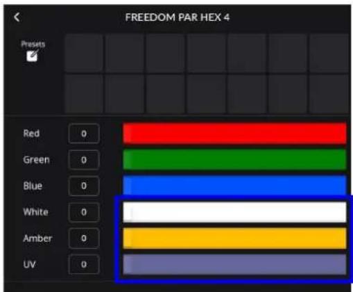 FREEDOM PAR HEX 4 Presets Red 0 Green 0 Blue 0 White 0 Amber 0 UV 0
