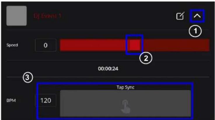 DJ Event: 1 Speed 0 00:00:24 Tap Sync BPM 120
