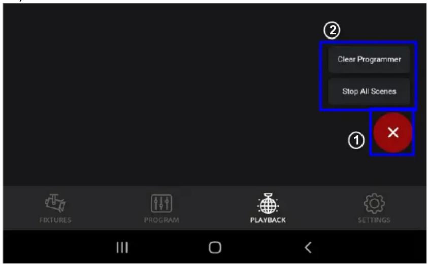 Clear Programmer Stop All Scenes ① FIXTURES PROGRAM PLAYBACK SETTINGS