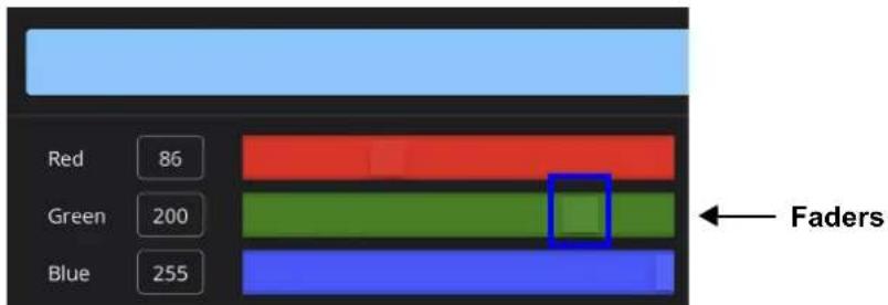 Red 86 Green 200 Blue 255 ← Faders