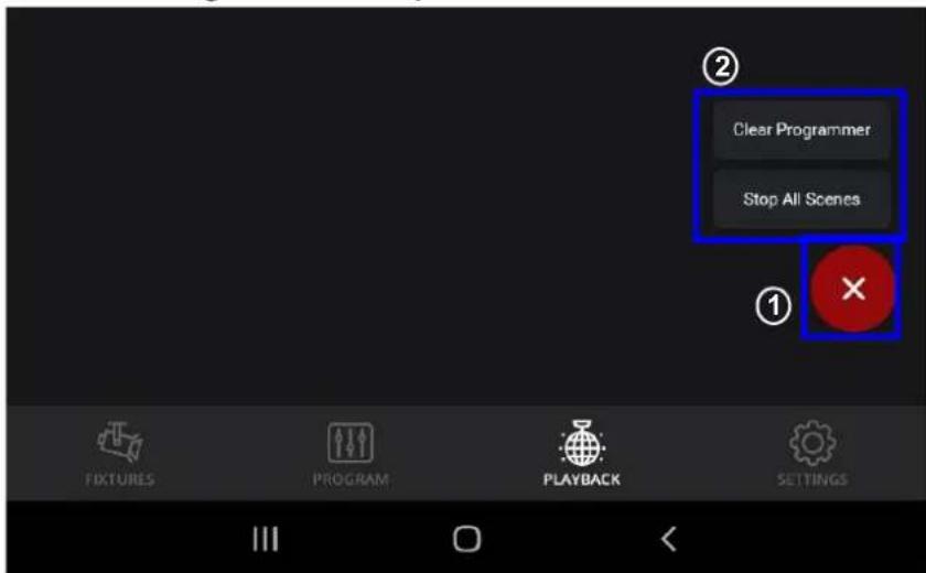 Clear Programmer Stop All Scenes ① FIXTURES PROGRAM PLAYBACK SETTINGS