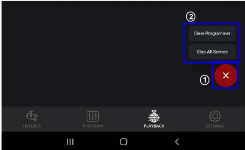 Clear Programmer Stop All Scenes ① FIXTURES PROGRAM PLAYBACK SETTINGS