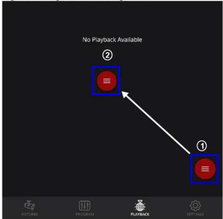 No Playback Available ② ≡ ① ≡ FIXTURES PROGRAM PLAYBACK SETTINGS