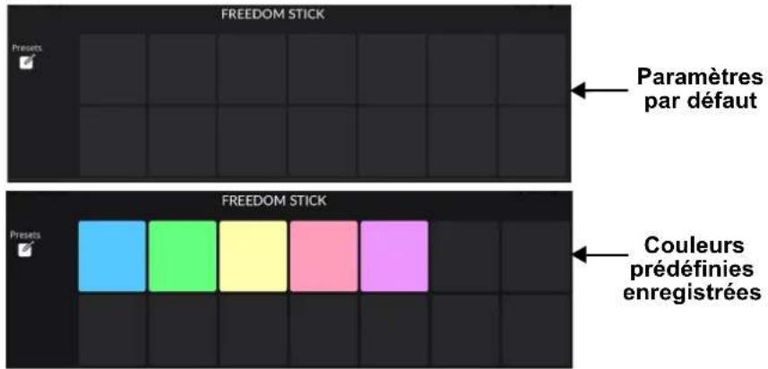 FREEDOM STICK Paramètres par défaut FREEDOM STICK Couleurs prédéfinies enregistrées