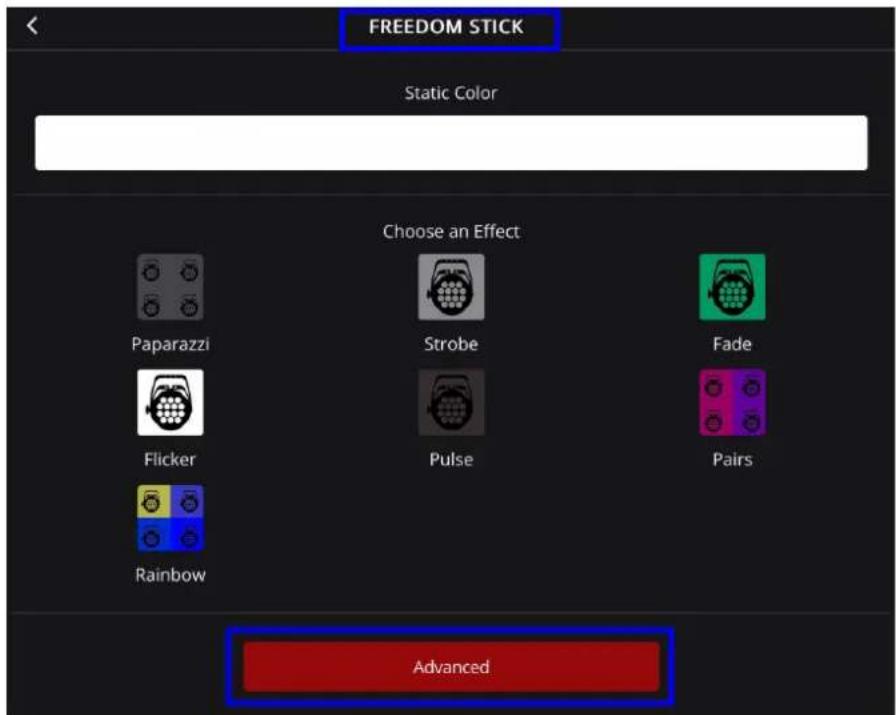 FREEDOM STICK Static Color Choose an Effect Paparazzi Strobe Fade Flicker Pulse Pairs Rainbow Advanced