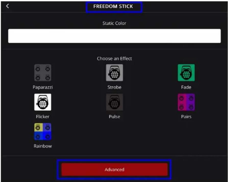 FREEDOM STICK Static Color Choose an Effect Paparazzi Strobe Fade Flicker Pulse Pairs Rainbow Advanced