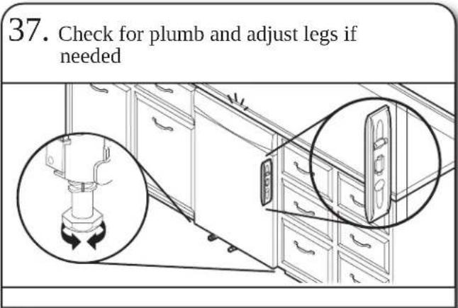 37. Check for plumb and adjust legs if needed