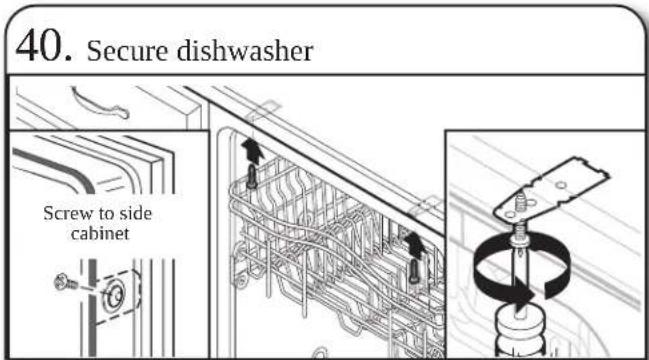 40. Secure dishwasher Screw to side cabinet