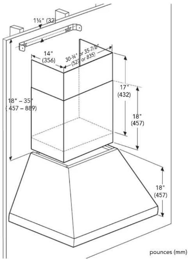 THERMADOR CHMHP366W - Fixation de la rallonge télescopique pour hotte de cheminée mural Thermador Professional - 2