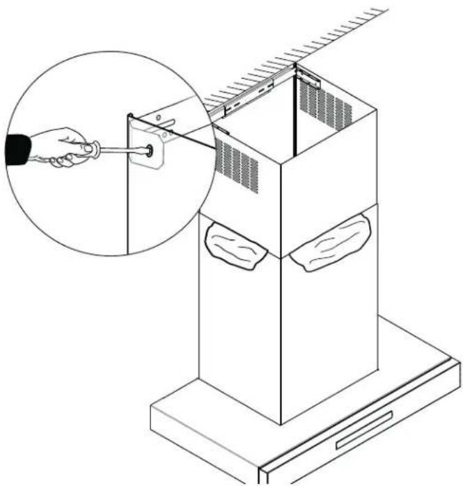 THERMADOR CHXTHDDW - Asegurar la placa de fijación de la extensión de la chimenea telescópica - 4