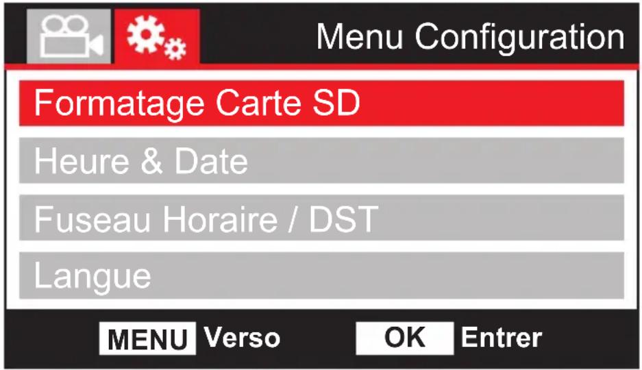 NEXT BASE InCar Cam 212G Deluxe - Menu de configuration - 1