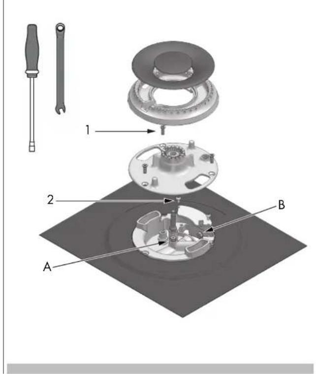 Fulgor Milano FSRC 4807 2P MK 2F X - Vervanging gassproeiers (brander twee ringen) - 1