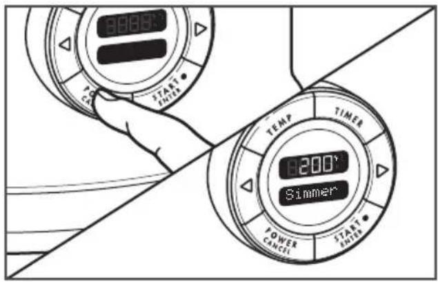 8888° START CANCE TEMP TIMER 200° SIMMER POWER CANCEL START CANCE