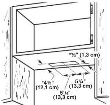 KITCHENAID UXT4236AYB - Découpage d'une ouverture rectangulaire de 4 ^1/4 " x 10 ^1/2 " (10,8 cm x 26,7 cm) sur la face inférieure du bas du placard : - 1