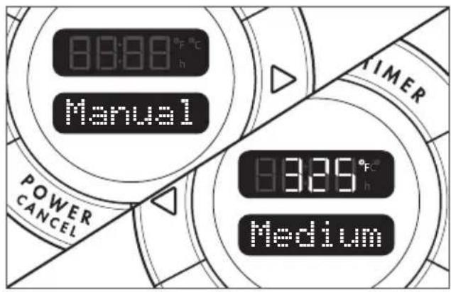8:00°F °C h Manual POWER CANCEL 8:35°F °C h Medium